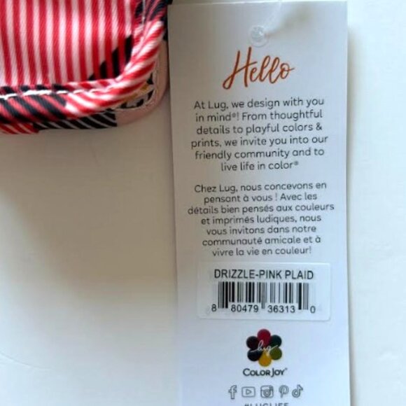 Lug Trotter Tote Bag Pink Plaid with matching Lug Drizzle Mini Zip Storage Pouch - Picture 16 of 16